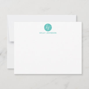 Turquoise Aqua Script Monogram Circle Modern Girly Card