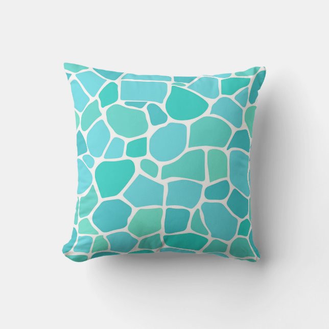 Turquoise Aqua Sea Glass Mosaic Pattern Cushion (Front)