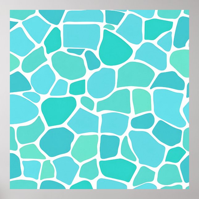 Turquoise Aqua Sea Glass Mosaic Pattern Poster (Front)