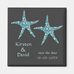 Turquoise Aqua Starfish Pair Save the Date Magnet