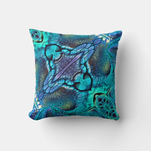 Turquoise Aqua teal blue purple gold abstract Cushion (Front)