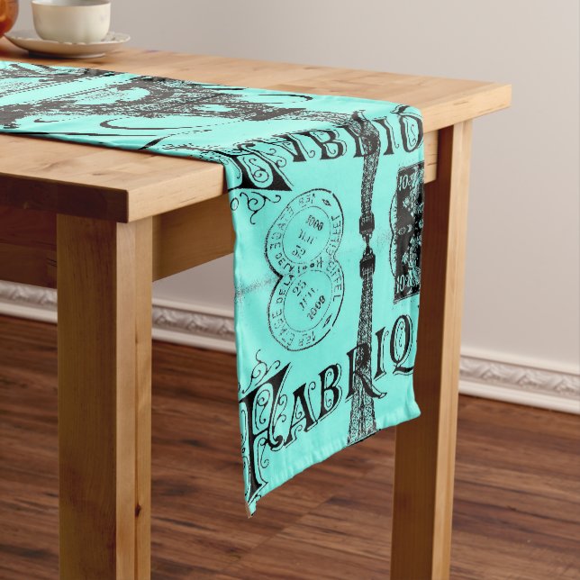 turquoise aqua teal scripts Paris Eiffel Tower Medium Table Runner (In Situ)