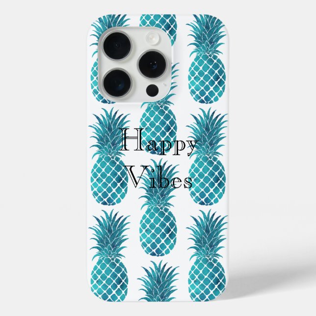 Turquoise Aqua Tropical Pineapples Case-Mate iPhone Case (Back)