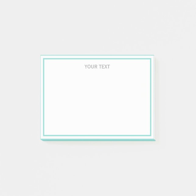 Turquoise Aqua White Framed Name Monogram Post-it Notes (Front)