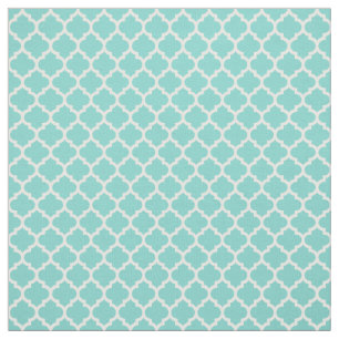 Turquoise Aqua, White Moroccan Quatrefoil #5 Sz3 Fabric