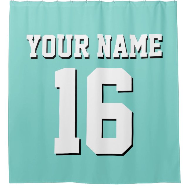 Turquoise Aqua White Sports Jersey Team Jersey Shower Curtain (Front)