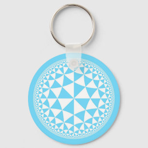 Turquoise Aqua & White Triangle Filled Mandala Key Ring