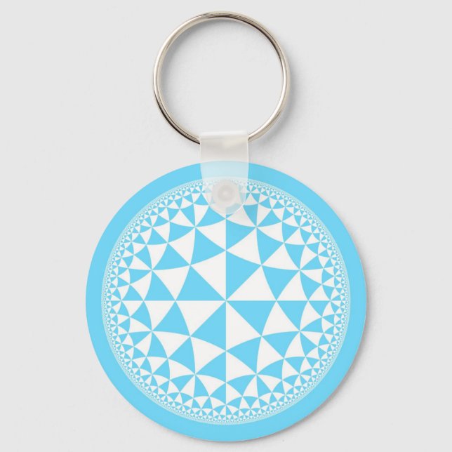 Turquoise Aqua & White Triangle Filled Mandala Key Ring (Front)