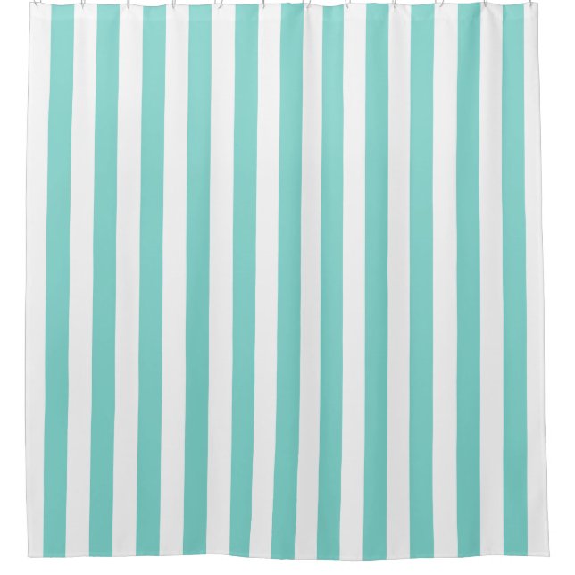 Turquoise Aqua White Vertical Stripe NL #0 Shower Curtain (Front)