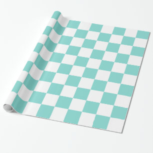 Turquoise Aqua White XL Chequered Board Pattern Wrapping Paper