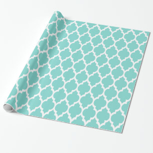 Turquoise Aqua White XL Moroccan Quatrefoil #4 Wrapping Paper