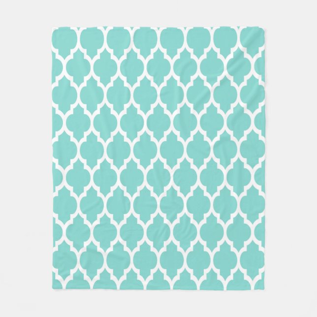 Turquoise Aqua Wht Moroccan Quatrefoil Pattern #4 Fleece Blanket (Front)