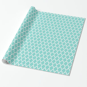 Turquoise Aqua Wht Moroccan Quatrefoil Pattern #4 Wrapping Paper