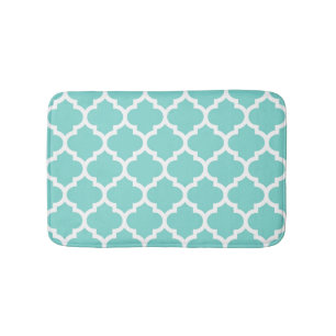 Turquoise Aqua Wht Moroccan Quatrefoil Pattern #5 Bath Mat