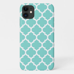 Turquoise Aqua Wht Moroccan Quatrefoil Pattern #5 iPhone 11 Case