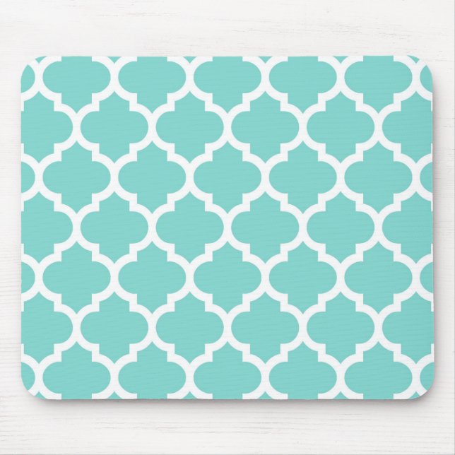 Turquoise Aqua Wht Moroccan Quatrefoil Pattern #5 Mouse Mat (Front)