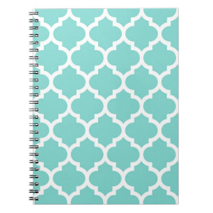 Turquoise Aqua Wht Moroccan Quatrefoil Pattern #5 Notebook