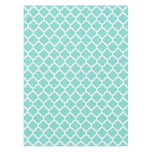 Turquoise Aqua Wht Moroccan Quatrefoil Pattern #5 Tablecloth