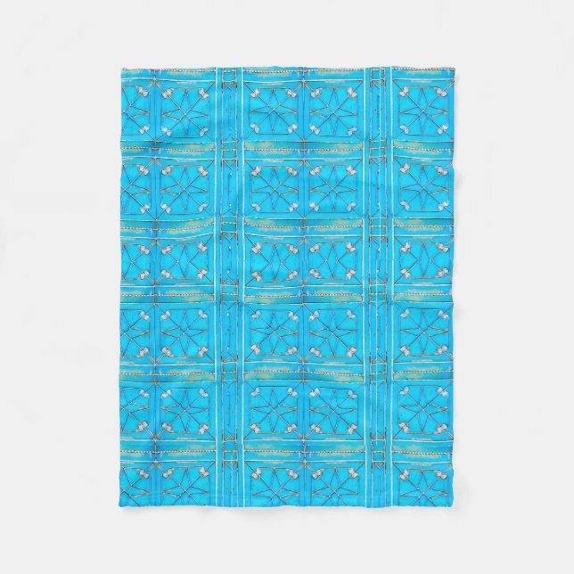 Turquoise Arabian Metal Door Pattern Fleece Blanket (Front)