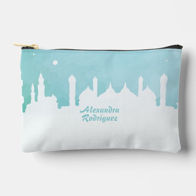 Turquoise Arabian Nights Watercolor Accessory Pouch (Front)
