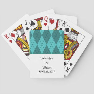 Turquoise Argyle Wedding Playing Cards