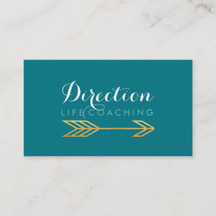 Turquoise Arrow Bold Text Creative Life Coaching Business Card