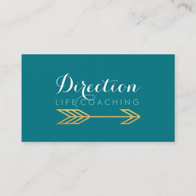 Turquoise Arrow Bold Text Creative Life Coaching Business Card (Front)