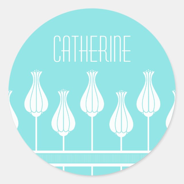 Turquoise Art Deco Floral Stickers (Front)