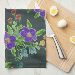 Turquoise Artsy Floral Tea Towel