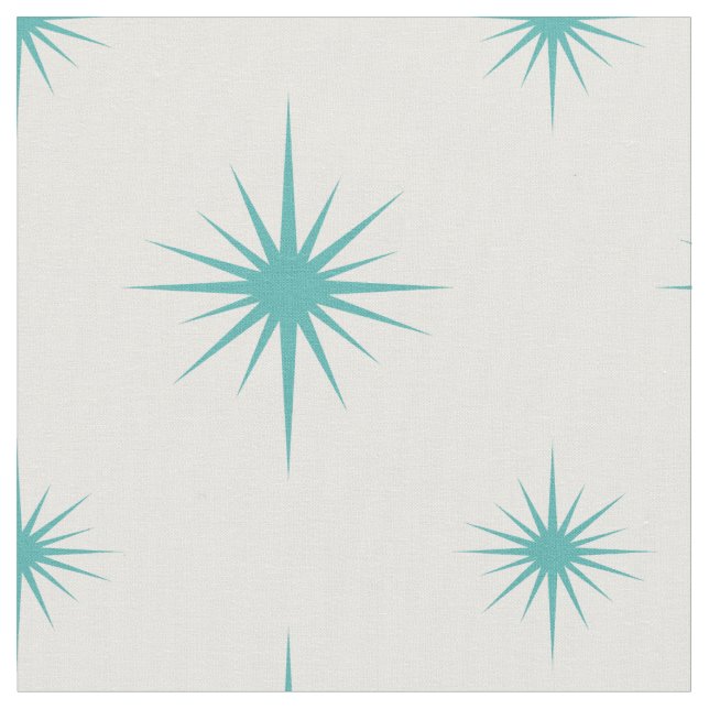 Turquoise Atomic Starburst Mid Century Pattern Fabric (Close Up)