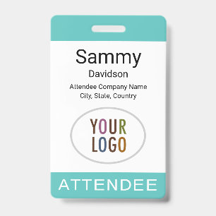 Turquoise Attendee Name Badge Lanyard Reel or Clip ID Badge