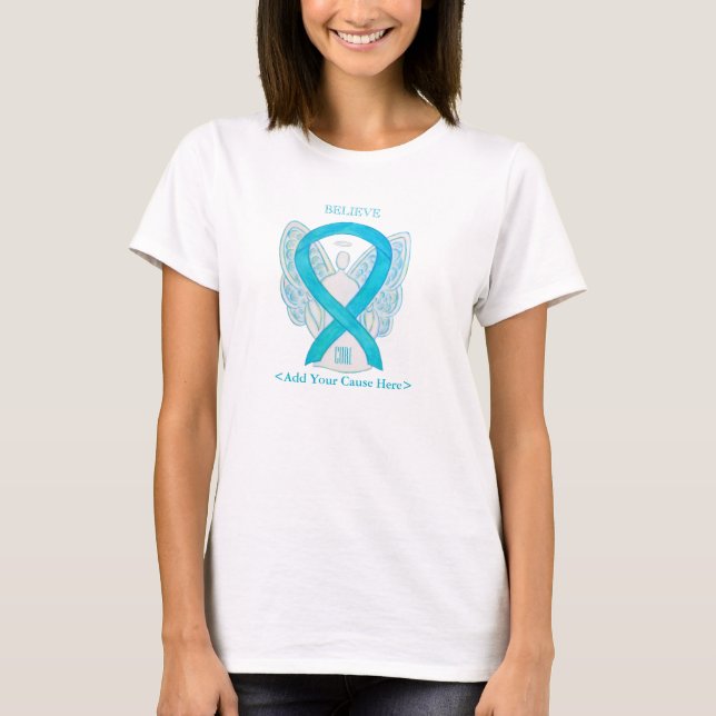 Turquoise Awareness Ribbon Angel Custom Shirts (Front)