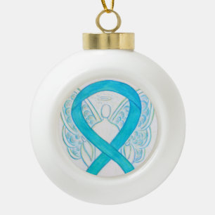Turquoise Awareness Ribbon Angel Ornaments