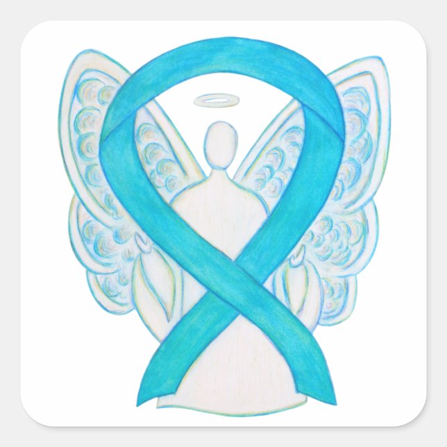 Turquoise Awareness Ribbon Angel Sticker Decals (Front)