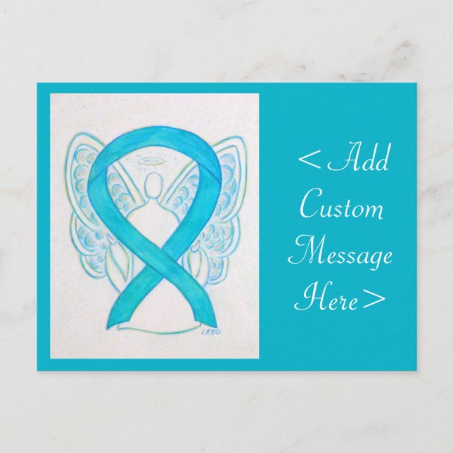 Turquoise Awareness Ribbon Custom Angel Postcard (Front)