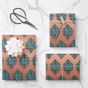Turquoise Aztec Symbol Wrapping Paper Sheet