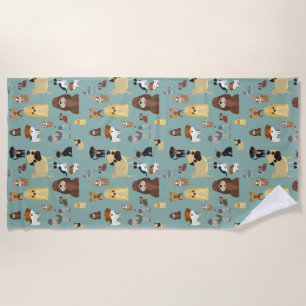 turquoise background dogs pattern beach towel
