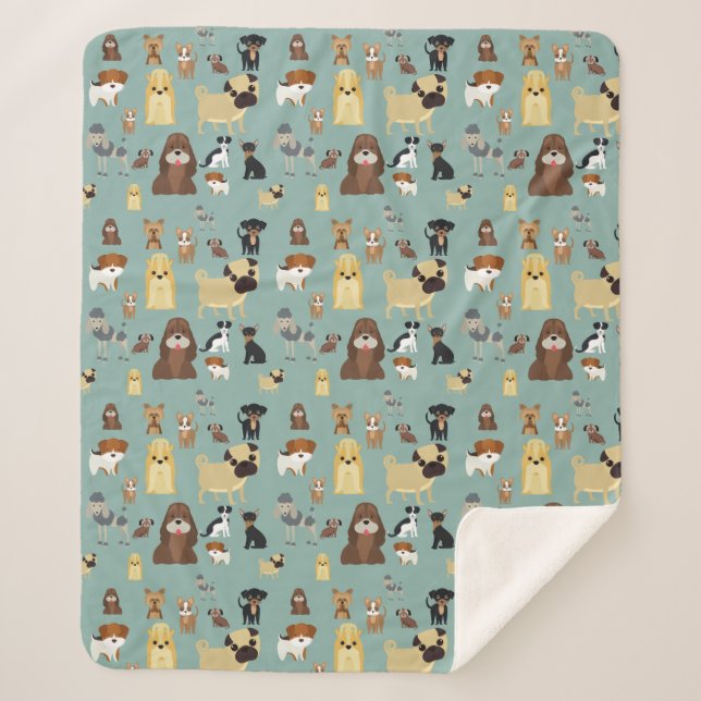 turquoise background dogs pattern sherpa blanket (Front)