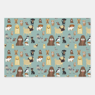 turquoise background dogs pattern wrapping paper sheet