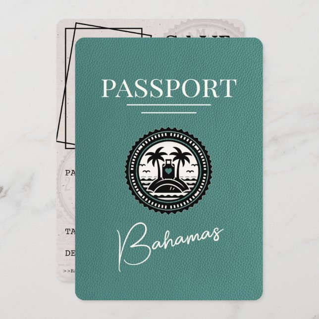 Turquoise Bahamas Passport Save The Date (Front/Back)