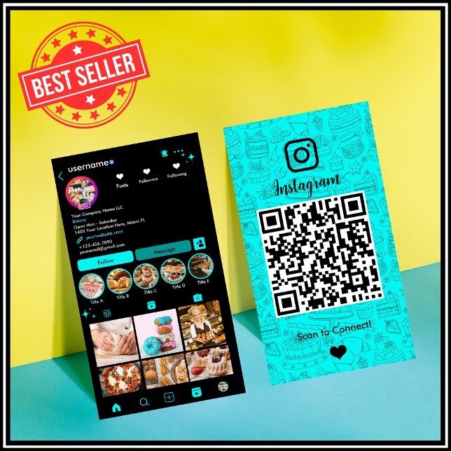 Turquoise Bakery Instagram Chef QR Code Business Card (Creator Uploaded)