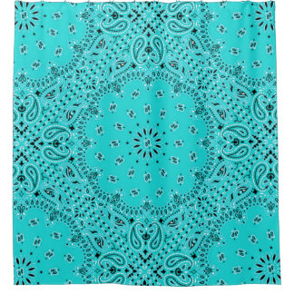 Turquoise Bandanna Paisley Boho Hippie Glam Shower Curtain