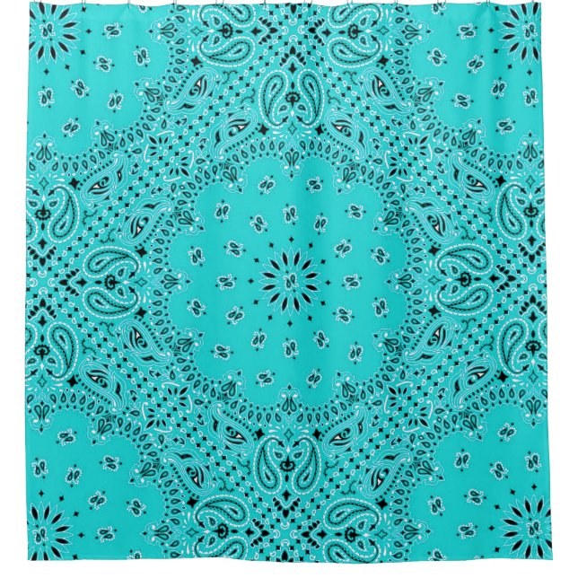 Turquoise Bandanna Paisley Boho Hippie Glam Shower Curtain (Front)
