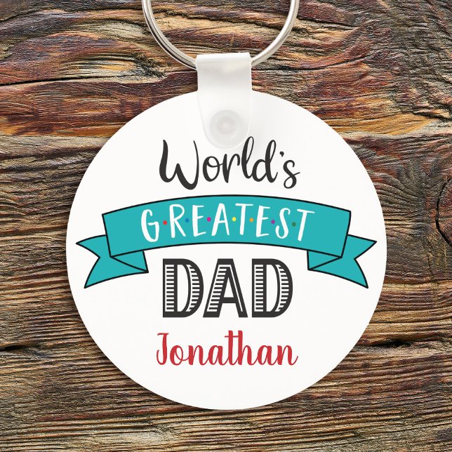 Turquoise Banner World’s Greatest Dad Script Name Key Ring (Creator Uploaded)