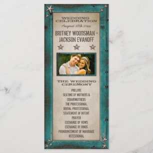 Turquoise Barn Wood Stars Western Wedding Programs Programme