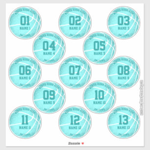 turquoise basketball players names 3 inch stickers