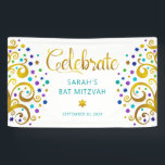 Turquoise Bat Mitzvah Gold Foil Script Tree o Life Banner<br><div class="desc">Be proud, rejoice and showcase this milestone of your favourite Bat Mitzvah! Hang up this stunning, modern, stylish, personalised banner to add to her special day. Sparkly, gold, faux foil calligraphy script, turquoise blue typography, and two abstract, graphic faux gold foil trees with sparkly teal, turquoise, blue, and purple Star...</div>