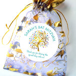 Turquoise Bat Mitzvah Gold Foil Tree of Life Type Classic Round Sticker<br><div class="desc">Be proud, rejoice and showcase this milestone of your favourite Bat Mitzvah! Use this fun, sophisticated, personalised sticker to add to her special day. A stunning, graphic faux gold foil tree with sparkly turquoise, teal, purple and blue Star of David and dot “leaves” overlays a white background. Personalise the custom...</div>