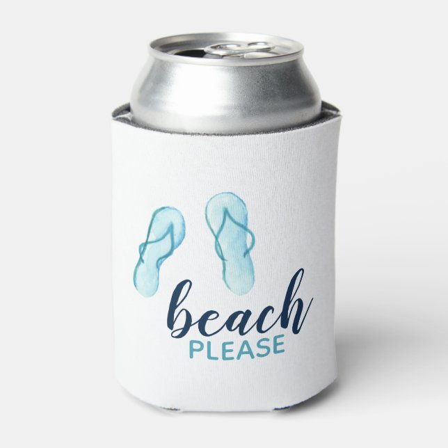 Turquoise Beach Please Flip Flips Personalised Can Cooler (Can Front)