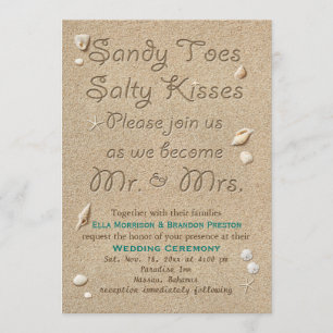 Turquoise Beach Sandy Toes Salty Kisses Wedding Invitation